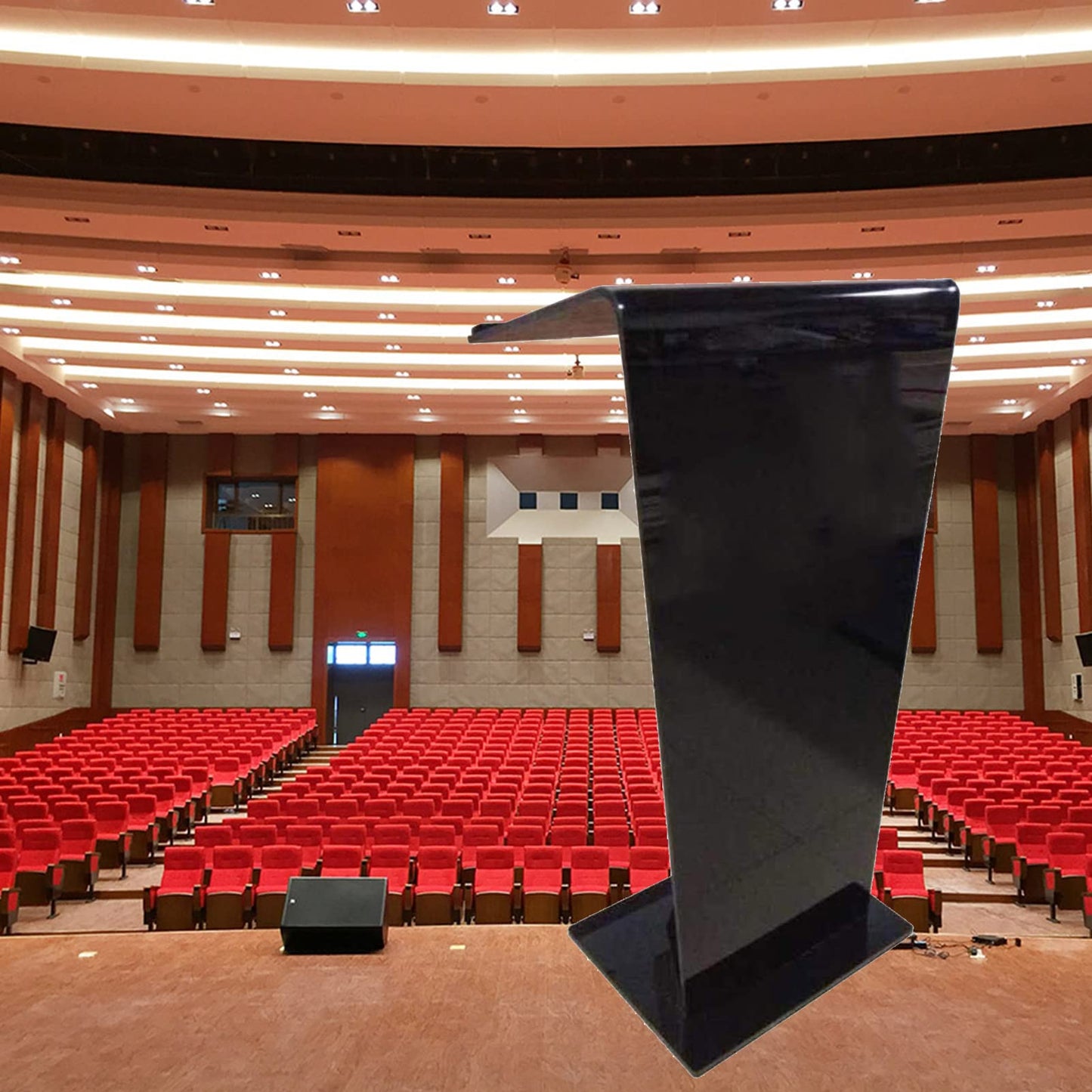 JOuan Lectern Podium Stand, Acrylic Church Podium, Portable Podium Stand, Black Podium Stage Host Desk Hotel Welcome Desk Auditorium Reception Desk Company Training Consultation Desk