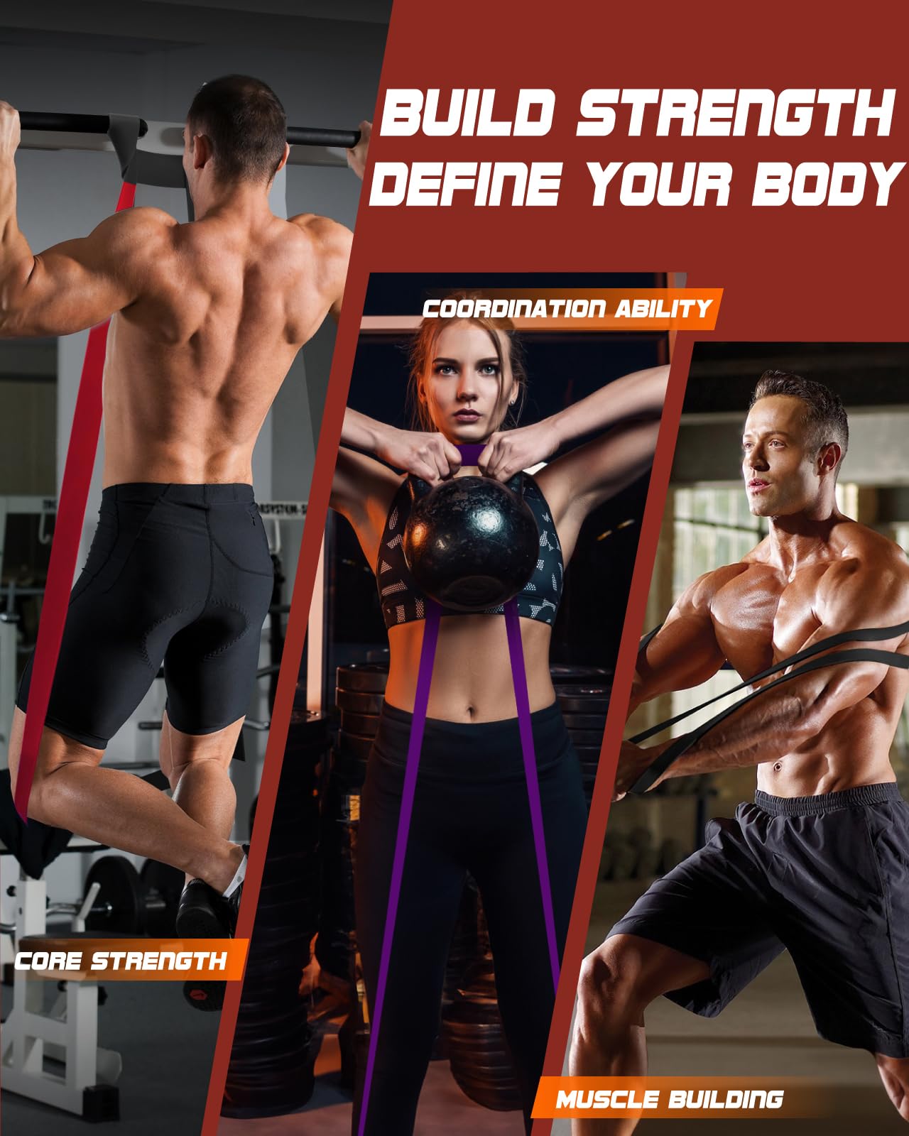 Resistance Bands Set - Pull Up Bands for Men Women, Exercise Bands Resistance with Door Anchor, Training Poster & Pouch for Body Stretching, Pull Up Assist