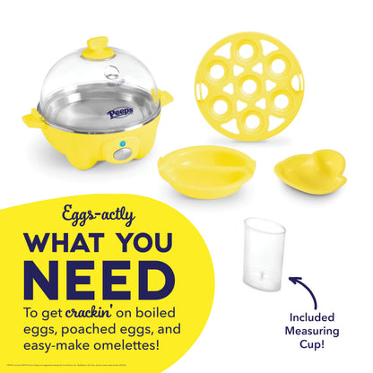 PEEPS & Dash Rapid Egg Cooker - Boiler, Poacher & Steamer - Includes Measuring & Recipe Guide - Dishwasher Safe - BPA Free - Holds 7 Eggs, Yellow