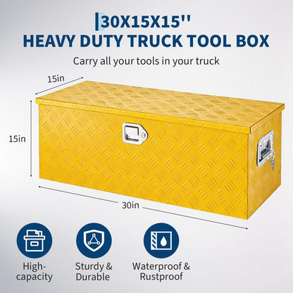 Heavy Duty Aluminum Truck Bed Tool Box 30'', Professional-Grade Storage Chest with Secure Lock, Gas Strut Lid, and Small Parts Organizer, Durable Heavy Duty Alu Tool Box for Pickup, RV, Trailer