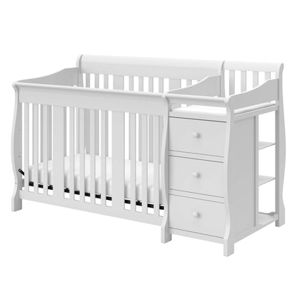 Storkcraft Portofino 5-in-1 Convertible Crib and Changer – Crib and Changing Table Combo with Drawer, Converts to Toddler Bed, Daybed and Full-Size Bed, Storage Drawer (White)