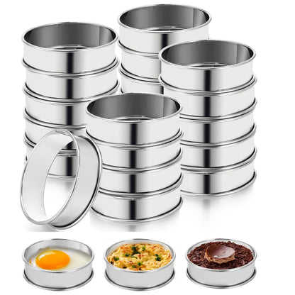 Lyellfe 20 Pieces English Muffin Rings, Stainless Steel Crumpet Rings, 3 Inch Double Rolled Nonstick Muffin Tart Ring Mold for Home Baking, Food Making