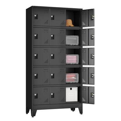 erosoei Metal Lockers for Employees, 15 Doors Metal Storage Locker with Card Slot and Ventilation Holes, Steel Employee lockers for Home Office School Gym Garage, Requires Installation