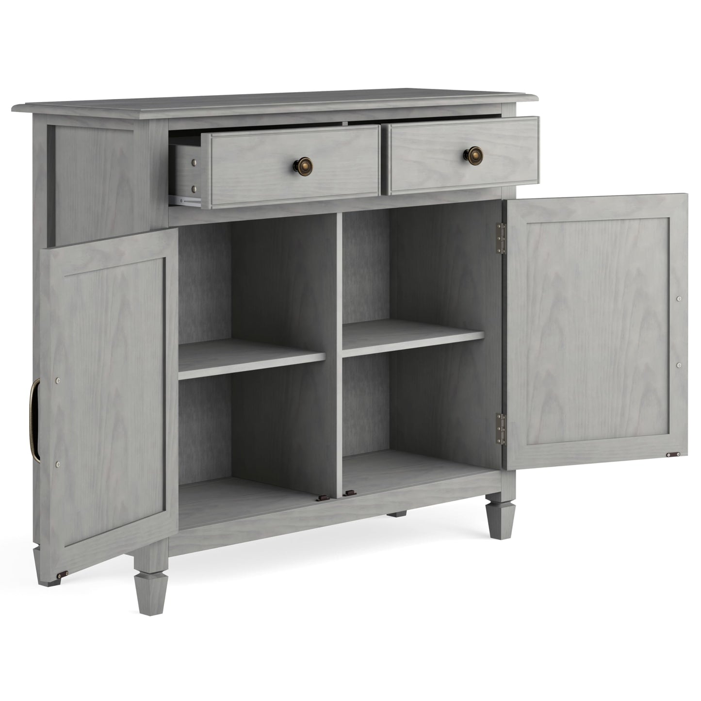 SIMPLIHOME Connaught 40-inch Wide Solid Wood Storage Cabinet in Fog Grey for Entryway, Living Room, Organizer for Hats, Gloves, Shoes, Keys, Slim Design, Traditional Style