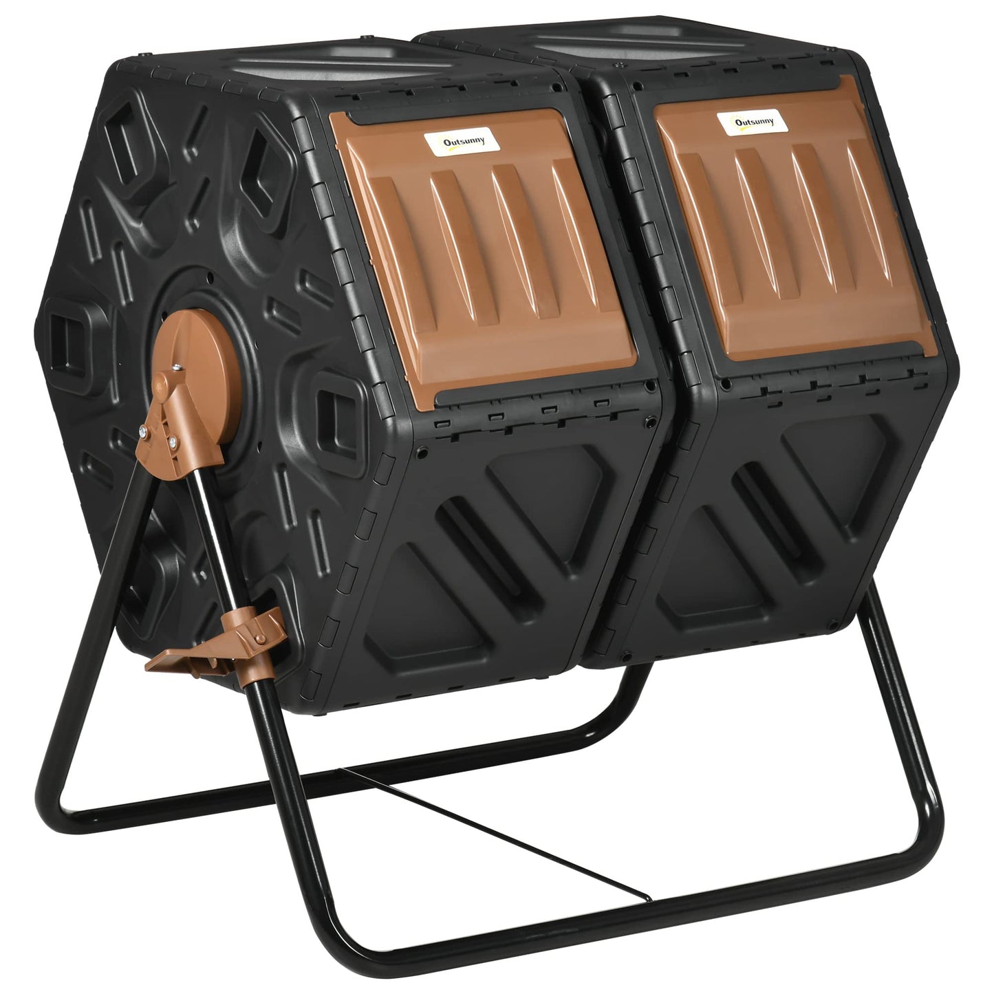 Dual Chamber Compost Tumbler Bin, Outdoor Tumbling Composter with 24 Ventilation Openings and Steel Legs, 34.5 Gallon