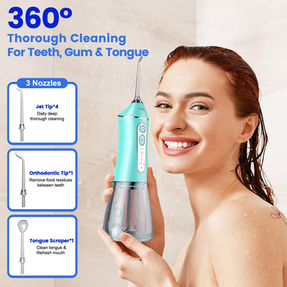 Water Flosser for Teeth Cleaning and Flossing, 5 Modes Rechargeable Cordless Oral Irrigator 320ml Water Tank Teeth Cleaner, IPX7 Waterproof Portable Electric Dentel Flossers for Home and Travel,Pink