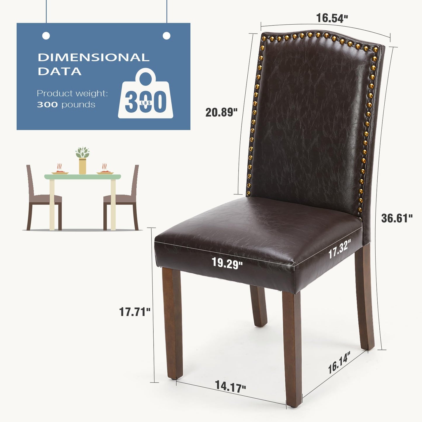 DUMOS Dining Chairs Set of 6, PU Leather Upholstered Kitchen Chairs with Wooden Legs and Padded Seat, Modern Accent Chairs for Dining Room, Kitchen, Living Room, Restaurant, Brown