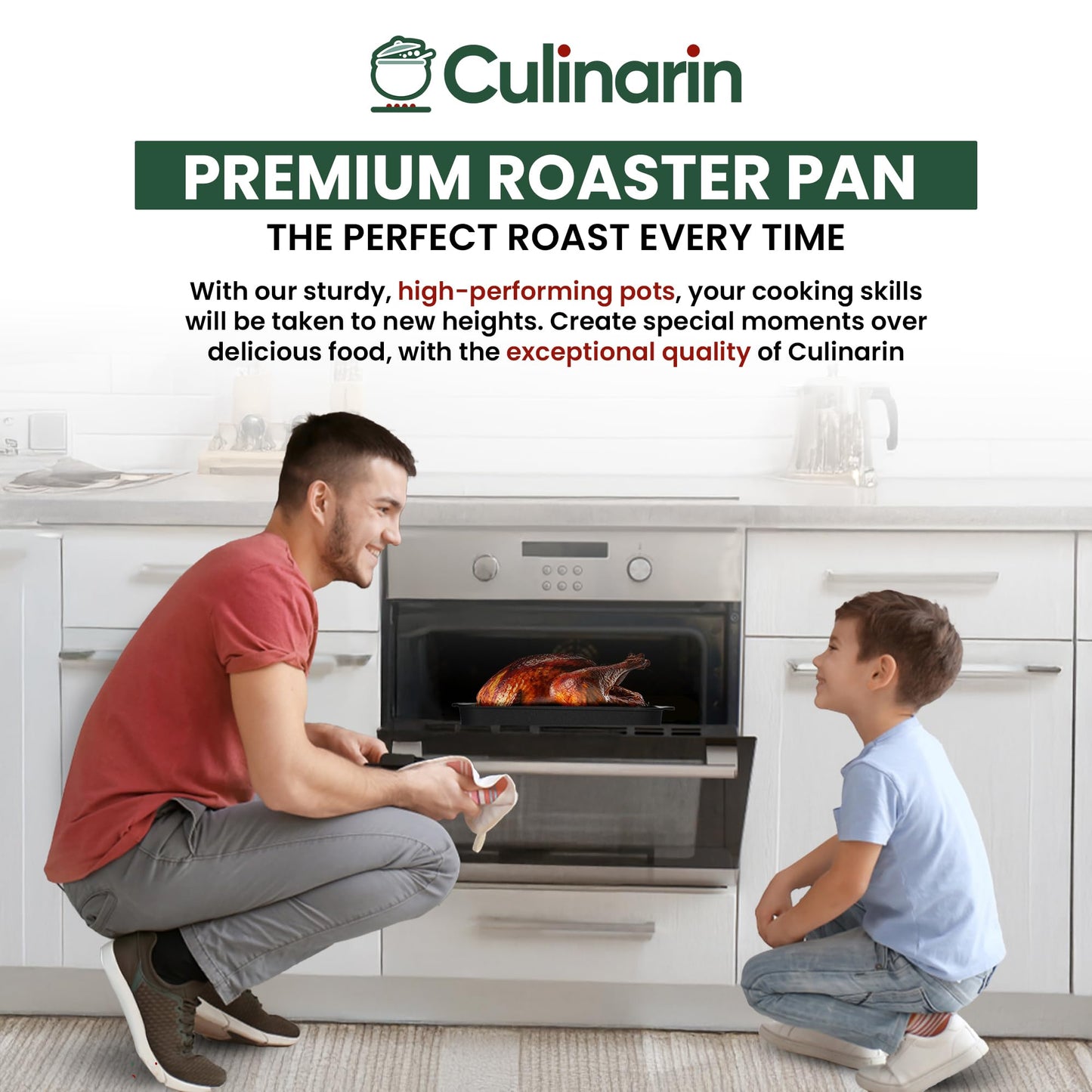 Large Roasting Pan With Rack 12” X 16” - Non Stick Large Roaster Pan and Flat Rack With Foldable Handles - Roasting Pans for Ovens to Elevate Food for Even Heating - Dishwasher Safe Turkey Roast Pot