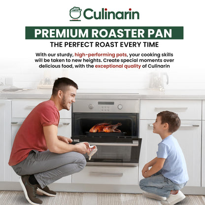 Large Roasting Pan With Rack 12” X 16” - Non Stick Large Roaster Pan and Flat Rack With Foldable Handles - Roasting Pans for Ovens to Elevate Food for Even Heating - Dishwasher Safe Turkey Roast Pot
