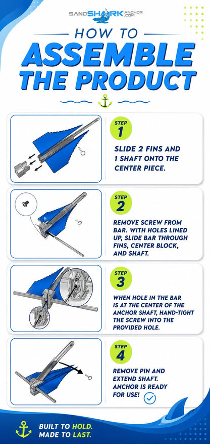 SandShark Premium Fluke Anchor-Retractable Shaft Easy Storage-Aluminum Pontoon Boat Anchor, Jet Ski Anchor. Boats<30 ft. Sand Anchor for Boat, Boat Anchor Kit, Lightweight. (Jet Ski Anchor)