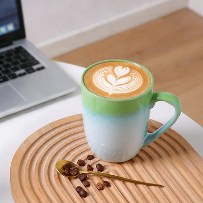 MONITO 14 OZ Coffee Mugs Set of 6, Large Ceramic Blue Coffee Mugs Set with handle for Tea/Latte/Milk/Cocoa, Funny Tea Cups for Office and Home, Engagement Gifts. (White-green)