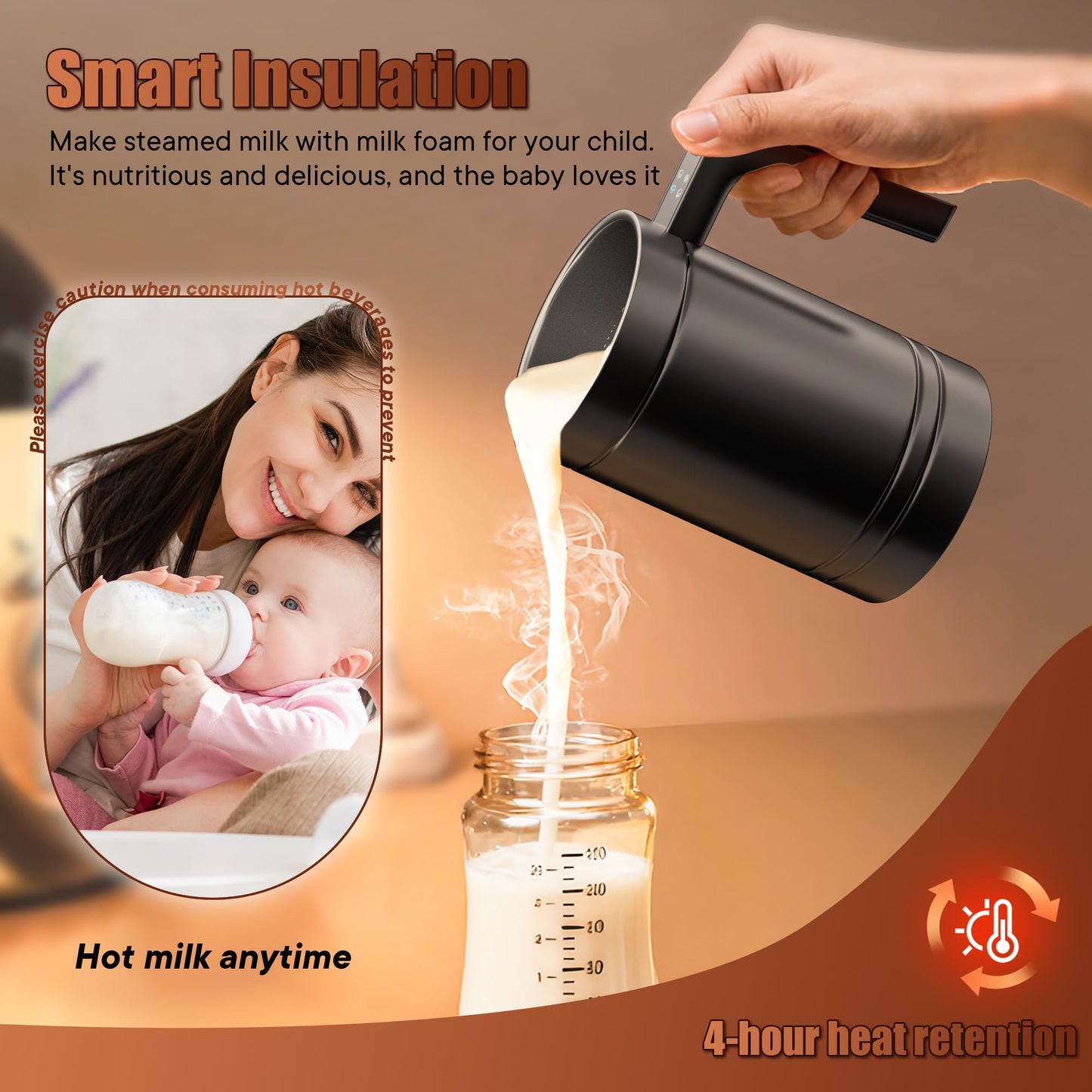 Milk Frother, 4-in-1 Milk Frother and Steamer, Large capacity Electric Milk Steamer, Automatic Cold and Hot Foam maker for Lattes, Cappuccinos at home