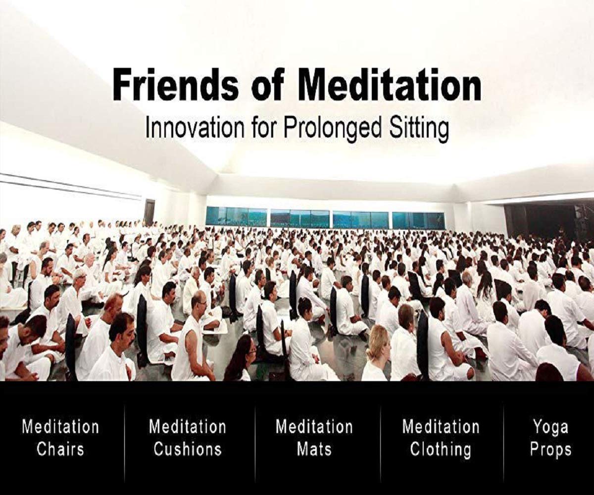 Friends of Meditation Extra Large Meditation Chair | Floor Chair with Back Support | Yoga Chairs for Adults | Portable Folding Chair | Yoga Chair with Cushion & Meditation Block | Black | 24x22 in