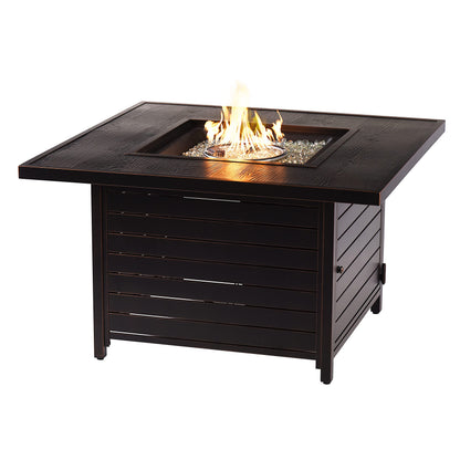 Oakland Living Square 42 in. x 42 in. Aluminum Propane Fire Pit Table with Glass Beads, Two Covers, Lid, 57,000 BTUs in Copper Finish, Black