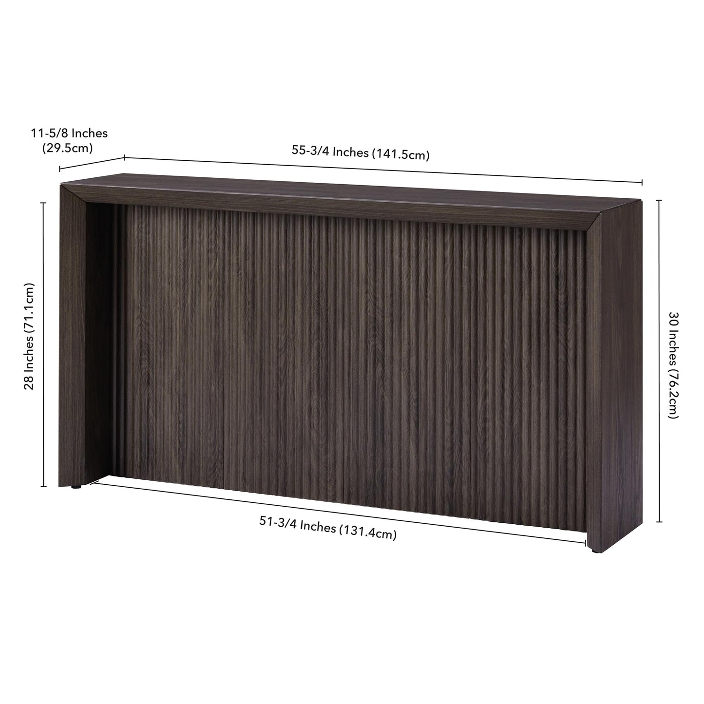 Henn&Hart 56" Fluted Rectangular Console Table Ribbed Entryway Table, Sofa Table for Entryway, Living Room, Couch, Hallway, or Office, Rich Brown