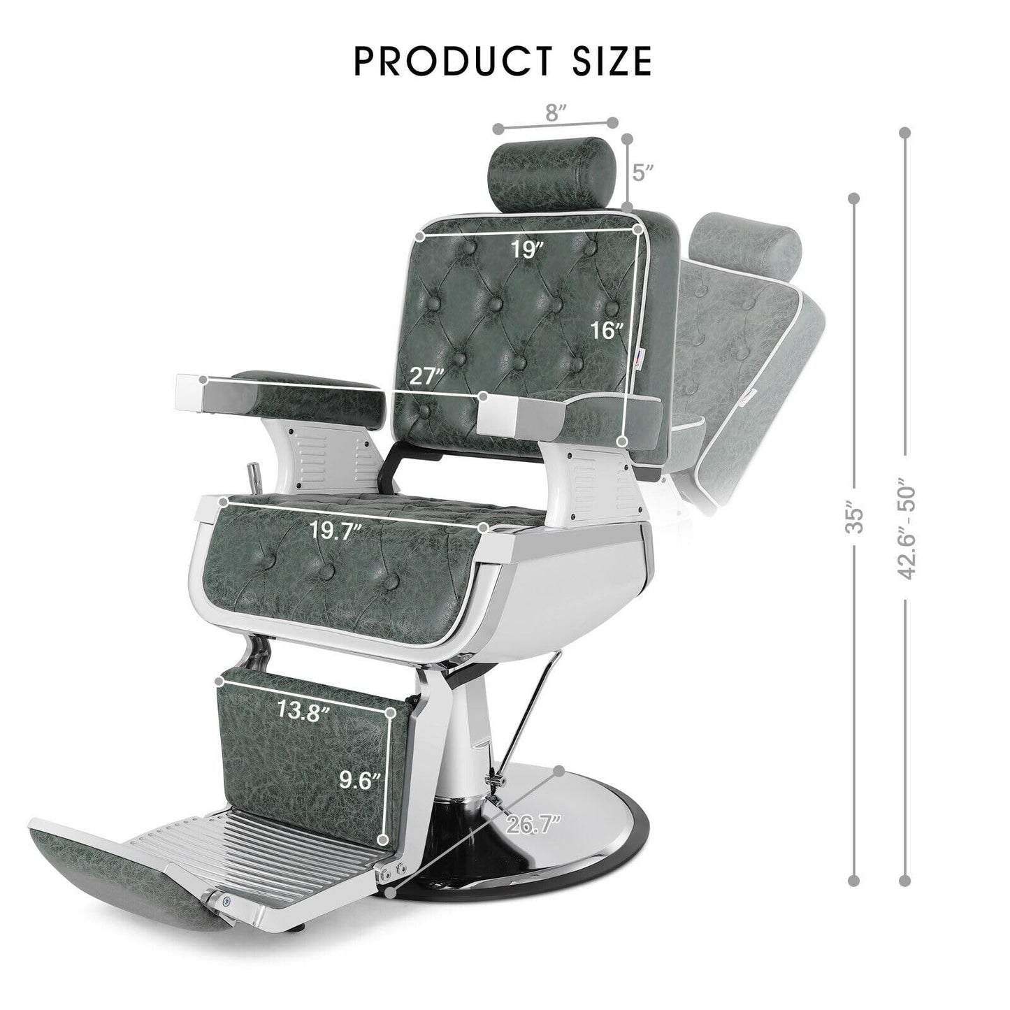 Artist hand Barber Chair Salon Chair Heavy Duty Hydraulic Recline for Hair Stylist Tattoo Salon Beauty Spa Chair Styling Equipment (Green)