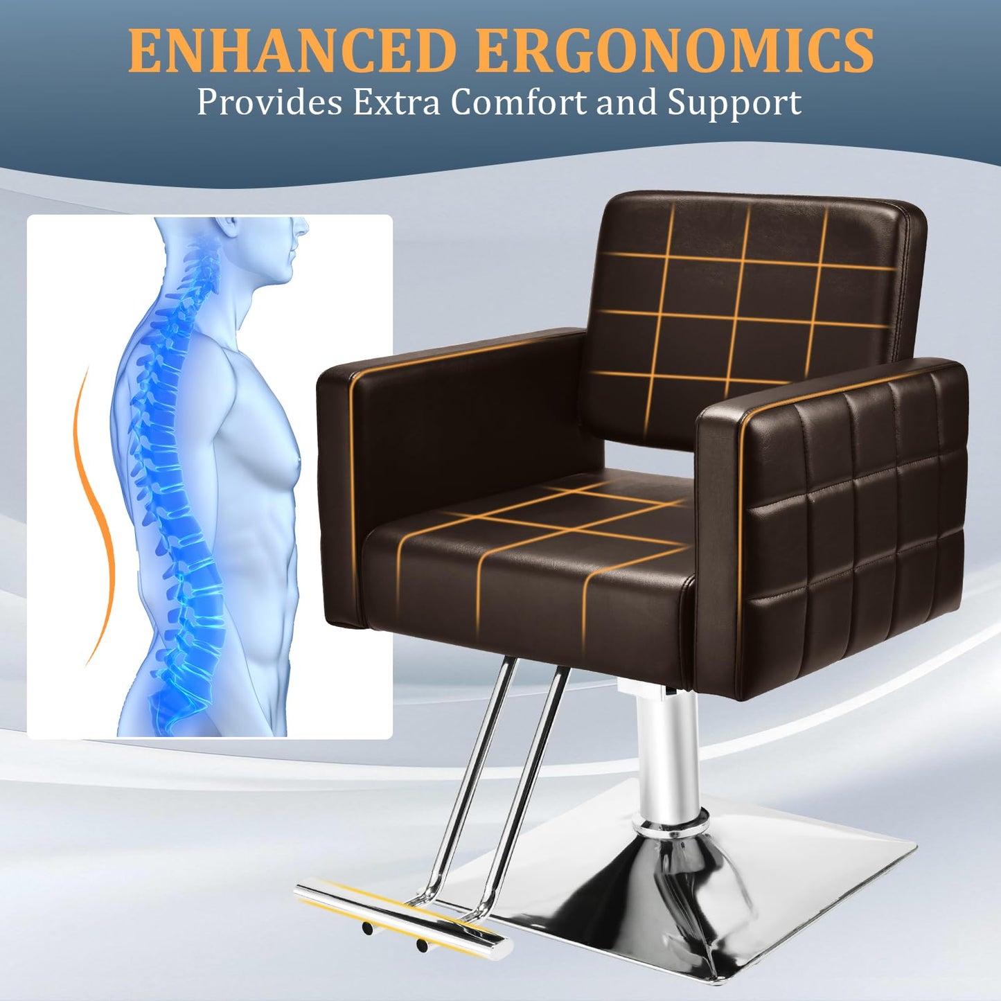 Barber Salon Chair for Barbershop - Load Weight 330 Lbs,Heavy Duty Hydraulic Pump Height Adjustable,360°Swivel with Footrest,Soft Leather with Armrest,Salon Spa,Hair Styling Stylist,Braiding (Brown)