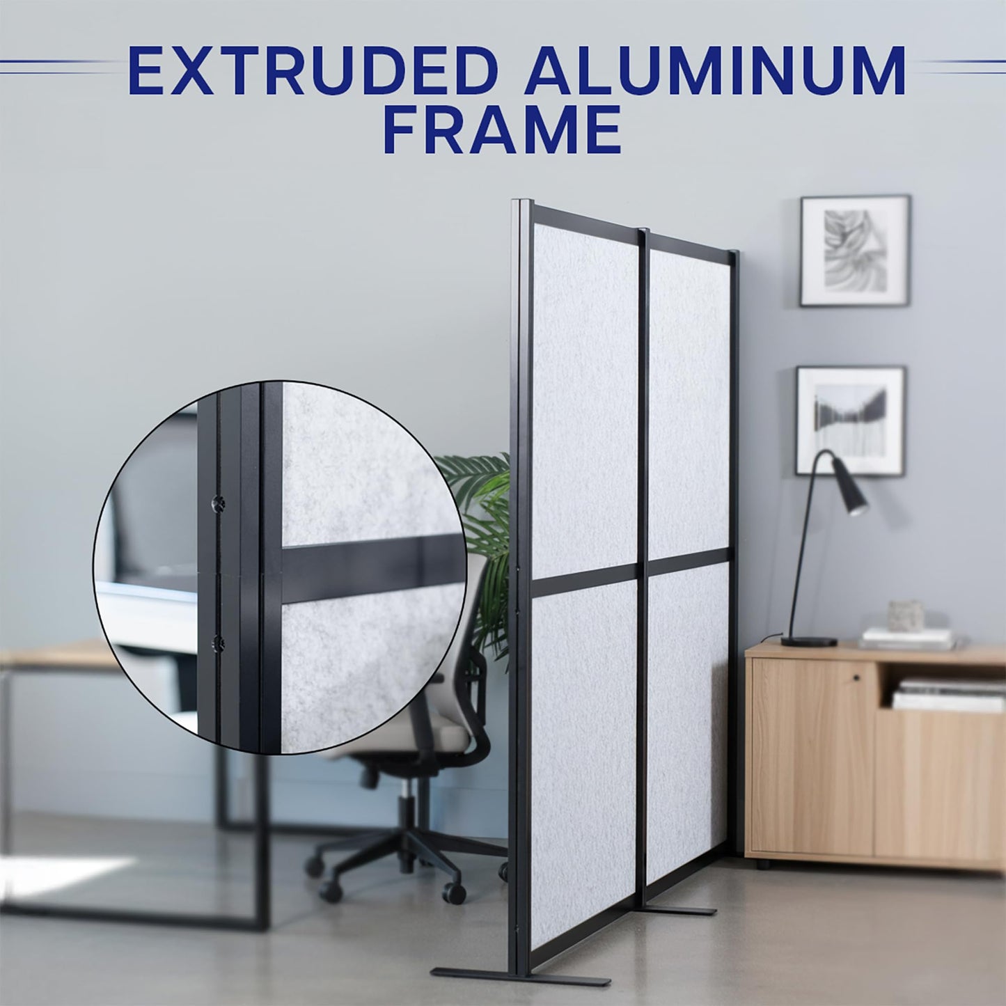 VIVO Modular Wall System, 2 PET Panels, Modern Professional Office Cubicle Dividers, Freestanding Privacy-Screen, 66 inches High, Light Gray, Black Frame, PP-MWS63B
