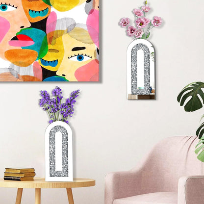 Azonsdop Silver wall Decor Mirrored Vase Set of 3,Crystal Crush Diamond Flower Vase,Stunning Decorative Glass Hanging Planter & Container for Home Wall Decor.Befit for Faux Plants.Can't Hold Water.