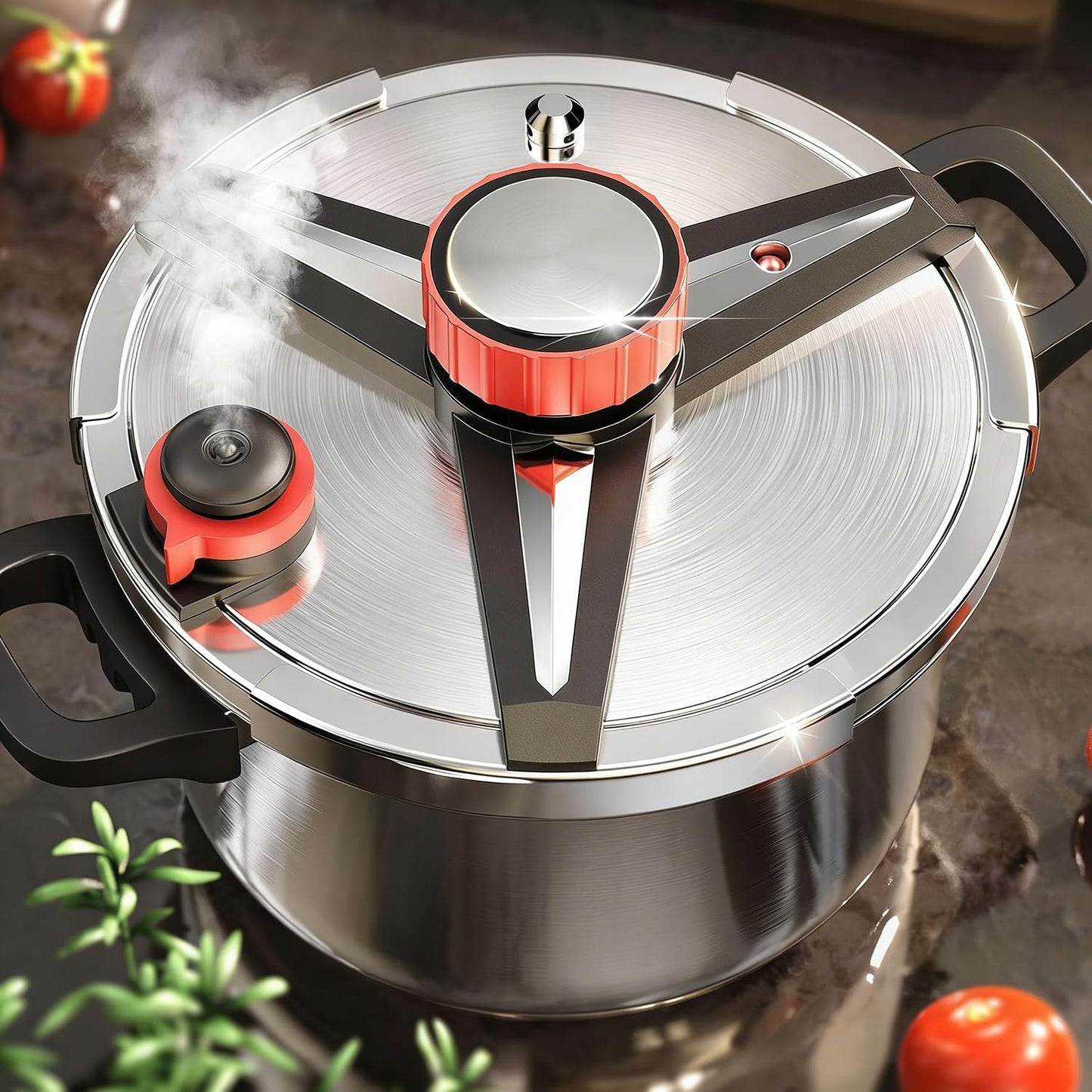 18/8 Stainless Steel Pressure Cooker 7 QT, [Save 70% Cooking Time] Olla De Presion with Food-Grade Body [One Hand Operation] Rotating Lock/Unlocking Lid System, Steam Rack Included