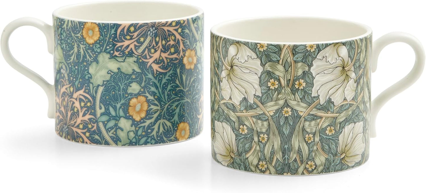 12oz Set 2 Spode Morris & Co Mug, of - Porcelain Drinkware for Tea or Coffee, Microwave & Dishwasher Safe Cups