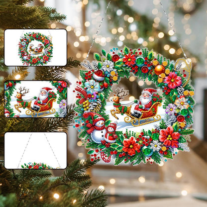LAKEQUILL Christmas Diamond Art Painting Kit for Adults: DIY Hanging Wreath Pendant, Special Shaped Crystal Art for Holiday Window Tree Decor