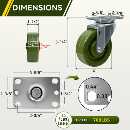 4 Inch High Temperature Casters Wheels, Oven-Safe Bakery Rack Casters, -20°F to 550°F, Heavy Duty 1400 lbs Capacity, Baking Essential (12 Swivel)