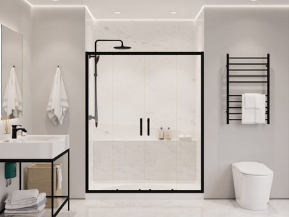 ANZZI 70-in x 60-in. Framed Double Sliding Shower Door, Resistance Free Hinges for Smooth Opening and Closing, Clear Tempered Glass in Matte Black Finish (SD-AZ15-01MB)