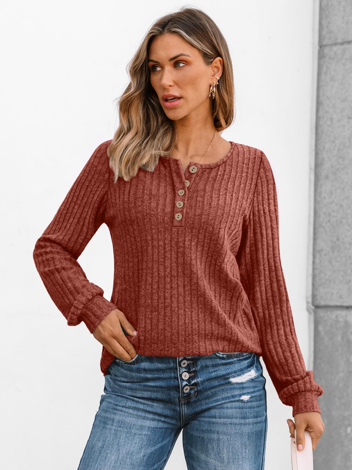 AUTOMET Long Sleeve Henley Shirts Women's Business Casual Lightweight Tunic Sweater Tops