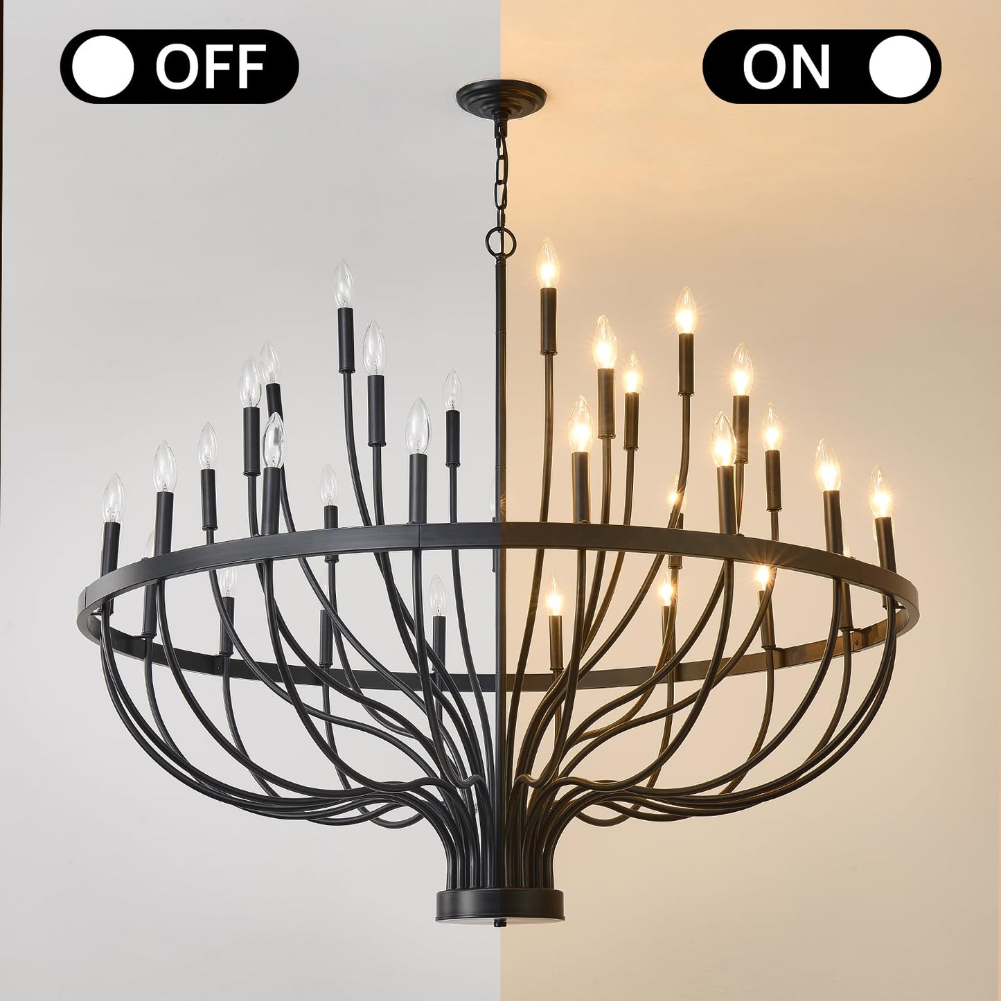 HHR 48-Inch Farmhouse Foyer Chandelier Entryway High Ceiling, 33-Light Candle Chandelier Light Fixtures Modern Black Chandeliers for Dining Room Bedroom Hallway Kitchen Living Room
