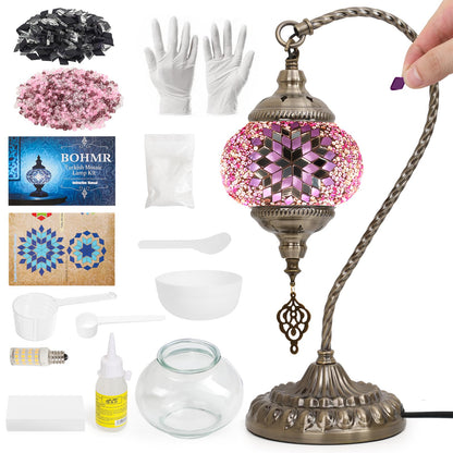 BOHMR DIY Turkish Mosaic Lamp Kit for Adults,Swan-Neck Stained Glass Lamp Making Kit- Easy,Fun,No Experience Needed, Mosaic Art & Craft Project Kits for Adults & Teens,Make Your Own Table Lamp,Pink