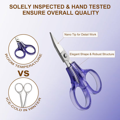 PAFASON Sharpest & Precise Stainless Steel Curved Straight Thread Yarn Fabric Cutting Scissor with Safety Cap & TSA Complied Ideal for Embroidery Quilting Sewing Knitting Crafting Cross Stitch Crochet