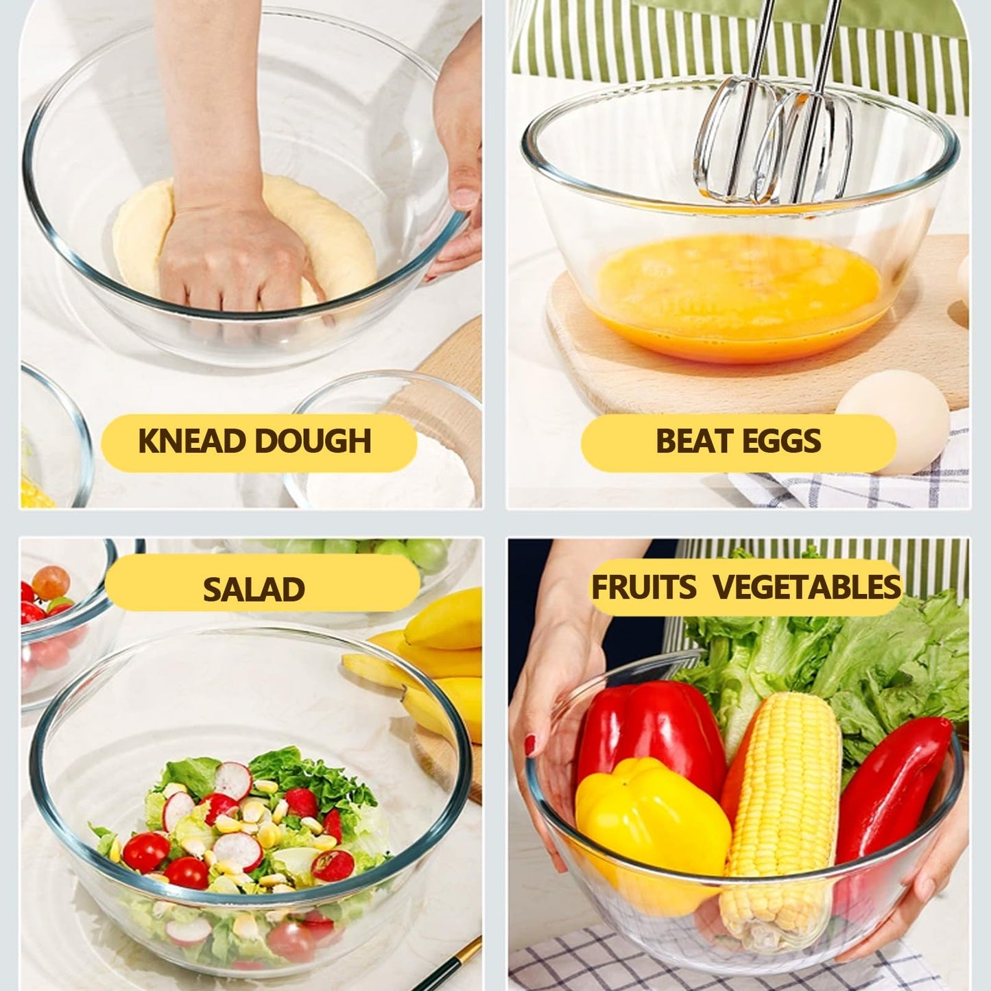 5 Quart Deep Big Glass Bowl with Lid,10 Inch Large Glass Mixing Bowl for Sourdough Bread Kitchen Salad Bread Storage, For Prepping, Marinating & Brining Kimch