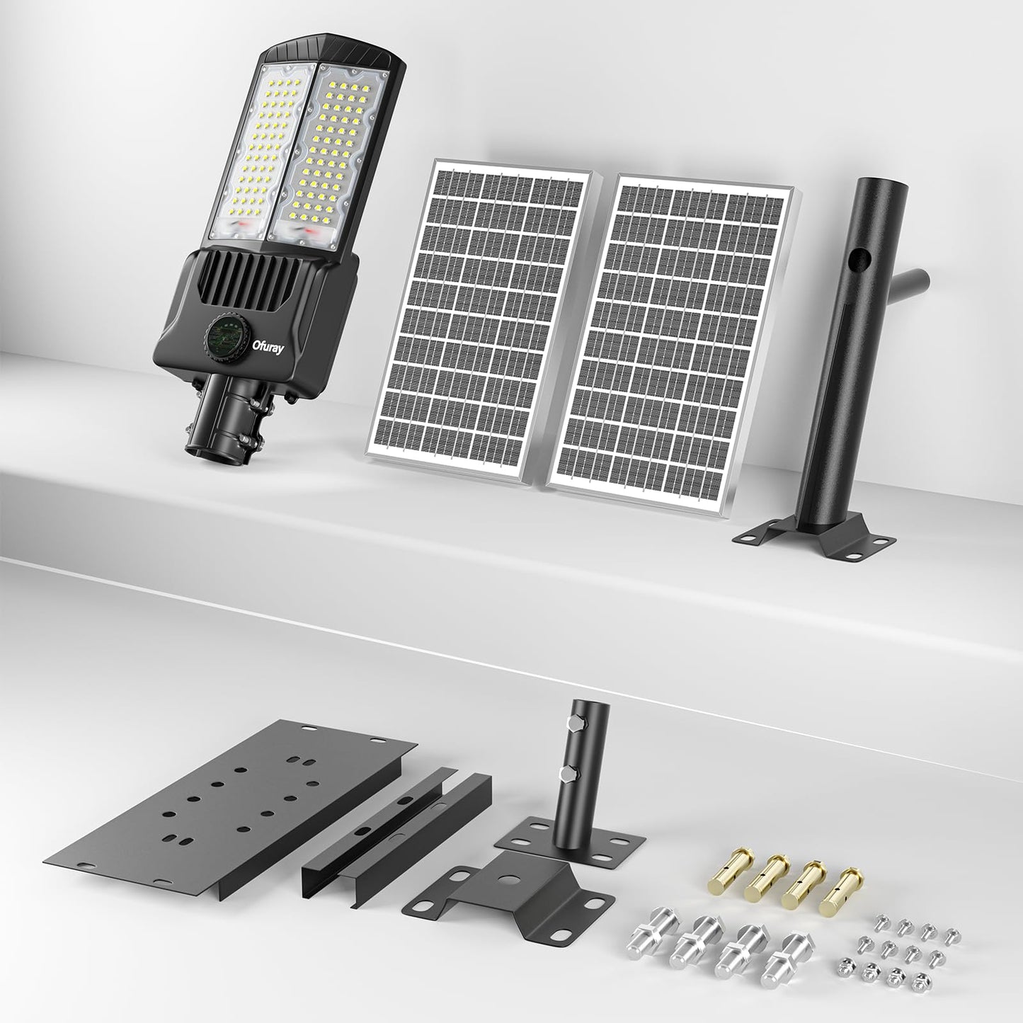 Ofuray Of-8800W Solar Street Lights Outdoor,IP67 Solar Security Flood Lights Parking Lot Commercial with Motion Sensor, 6500k Led Dusk to Dawn with Remote Control for Street,Park,Barn