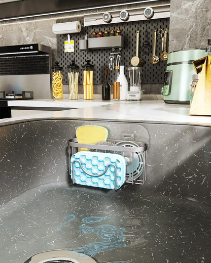 2 HapiRm Multifunctional Kitchen Sponge Holder with Unique M-Shaped, Installation Ways Sink Caddy, Stainless Steel