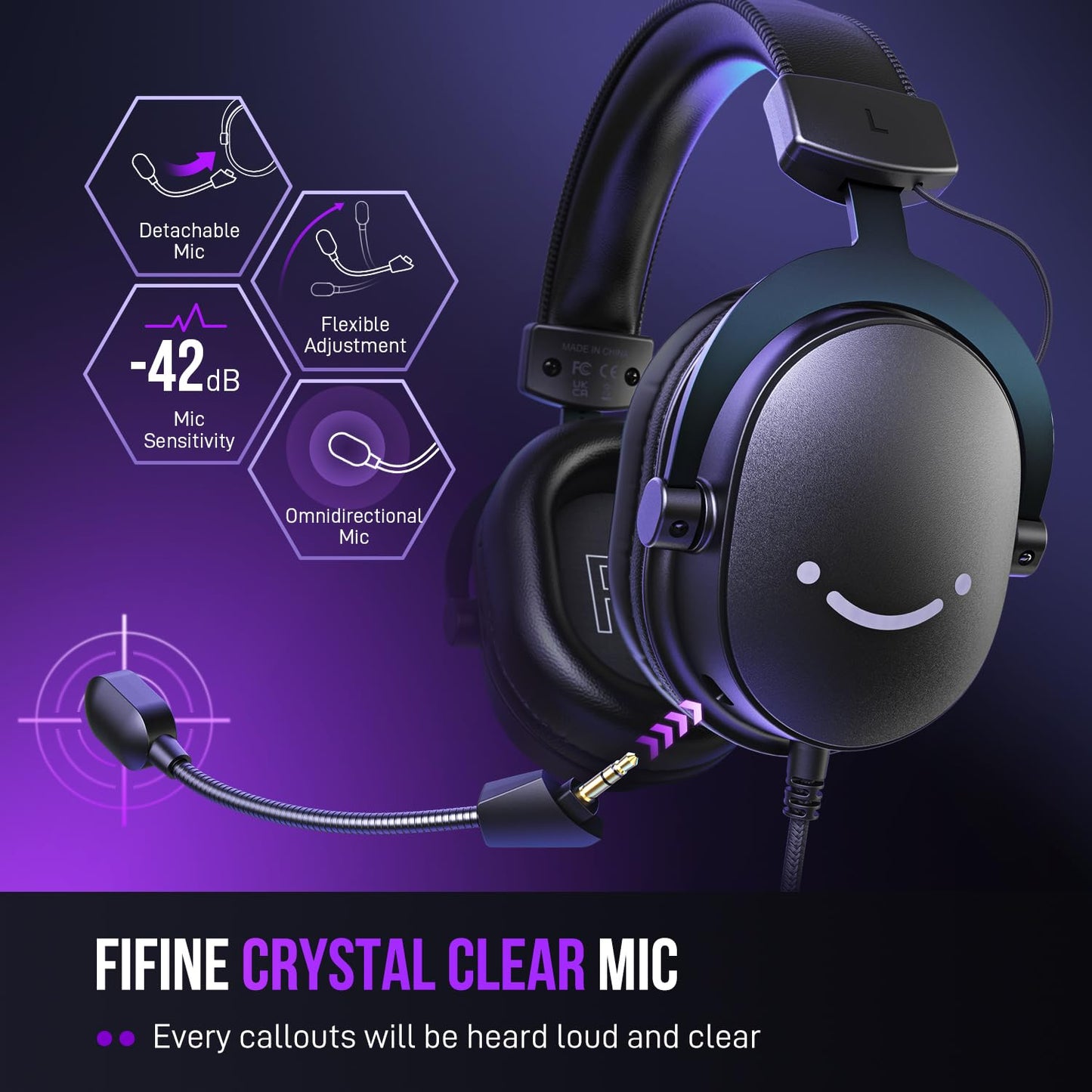 FIFINE Wired Gaming Headset, USB Headphone with 7.1 Surround Sound, Detachable Microphone, Control Box, 3.5mm Headphones Jack, Over-Ear Headset for PC/PS5/Xbox/Switch, Black-AmpliGame H9