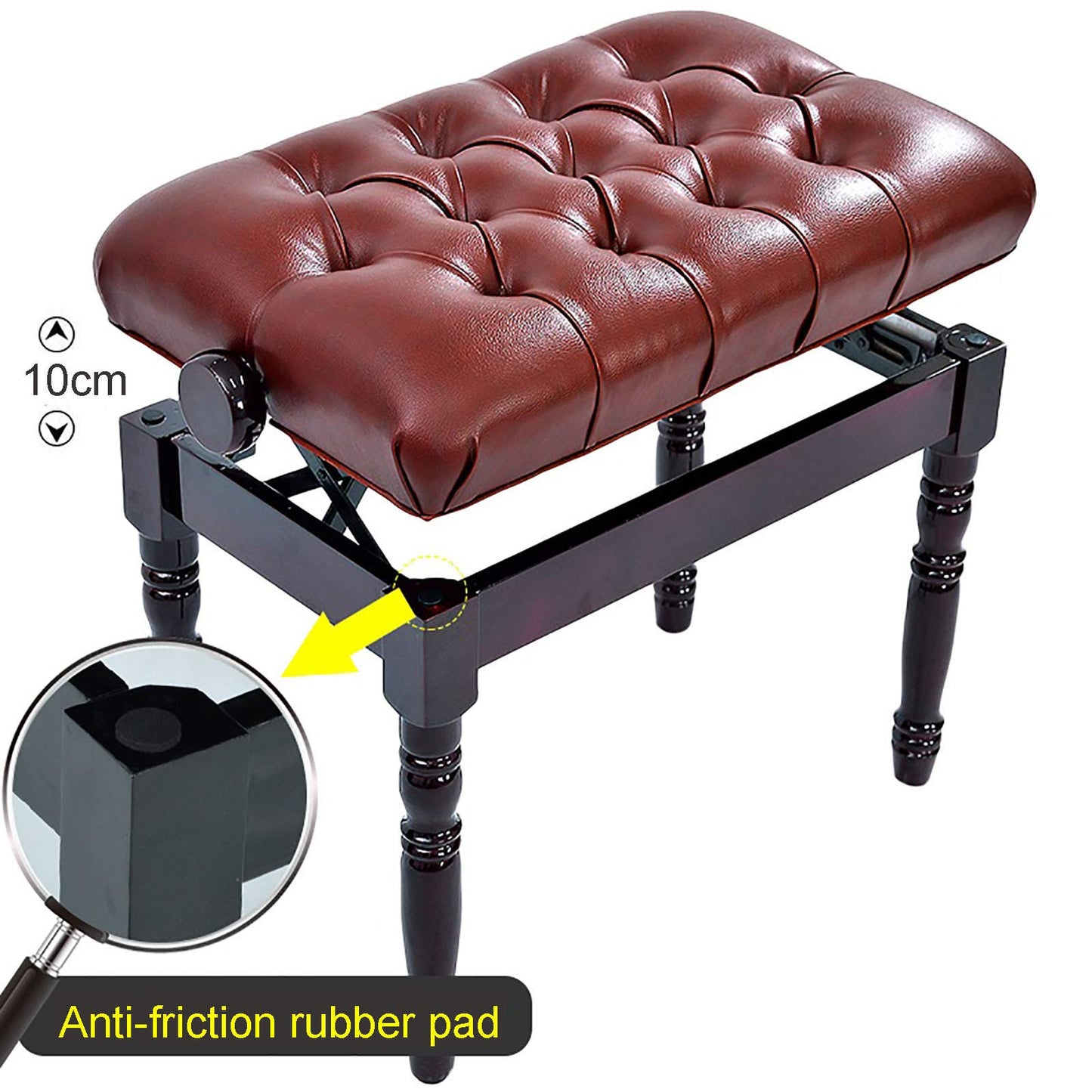 EliteBloom Leather Piano Bench Adjustable Single Piano Stool Adjustable Piano Bench Piano Bench with Solid Wood Leg Luxury Style Height: 46-56Cm,Reddish Brown,Brown