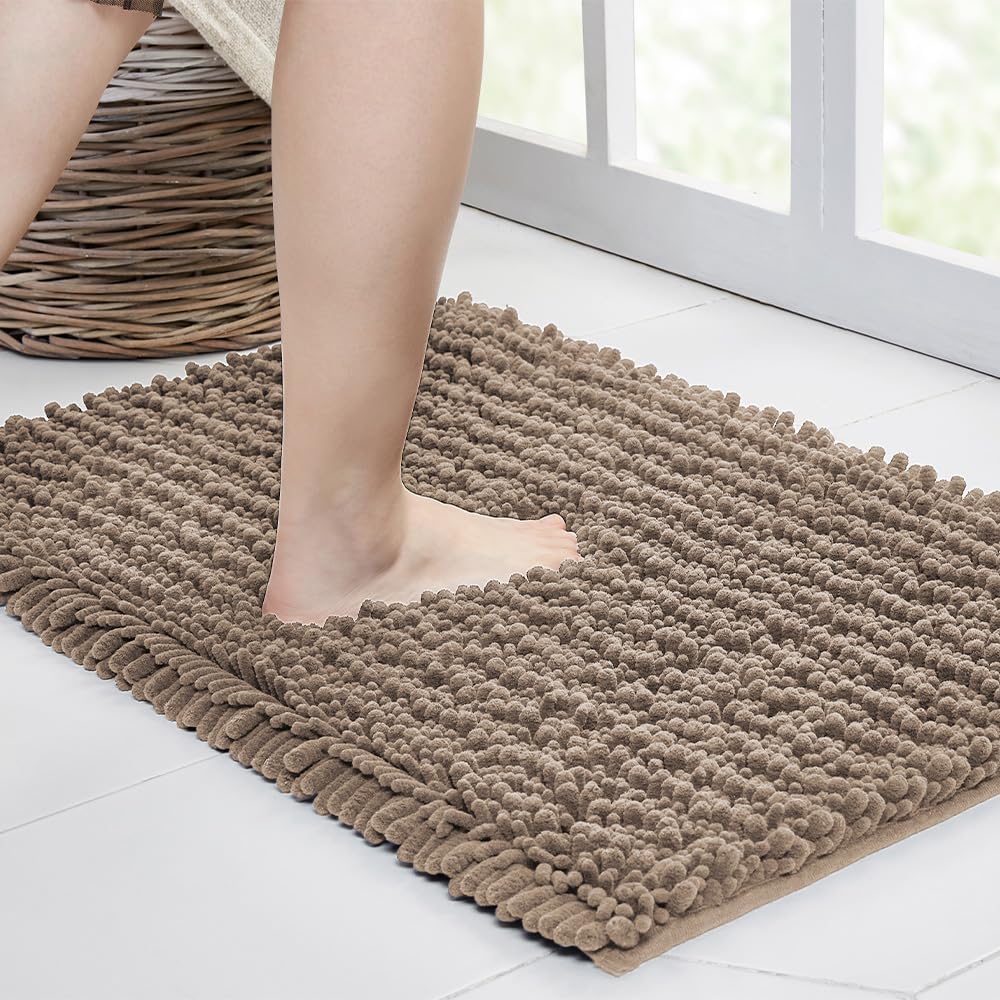 Walensee Non Slip Bathroom Rug (32x20 Inch, Taupe) - Water Absorbent, Soft Shaggy Chenille, Machine Washable Bath Mat