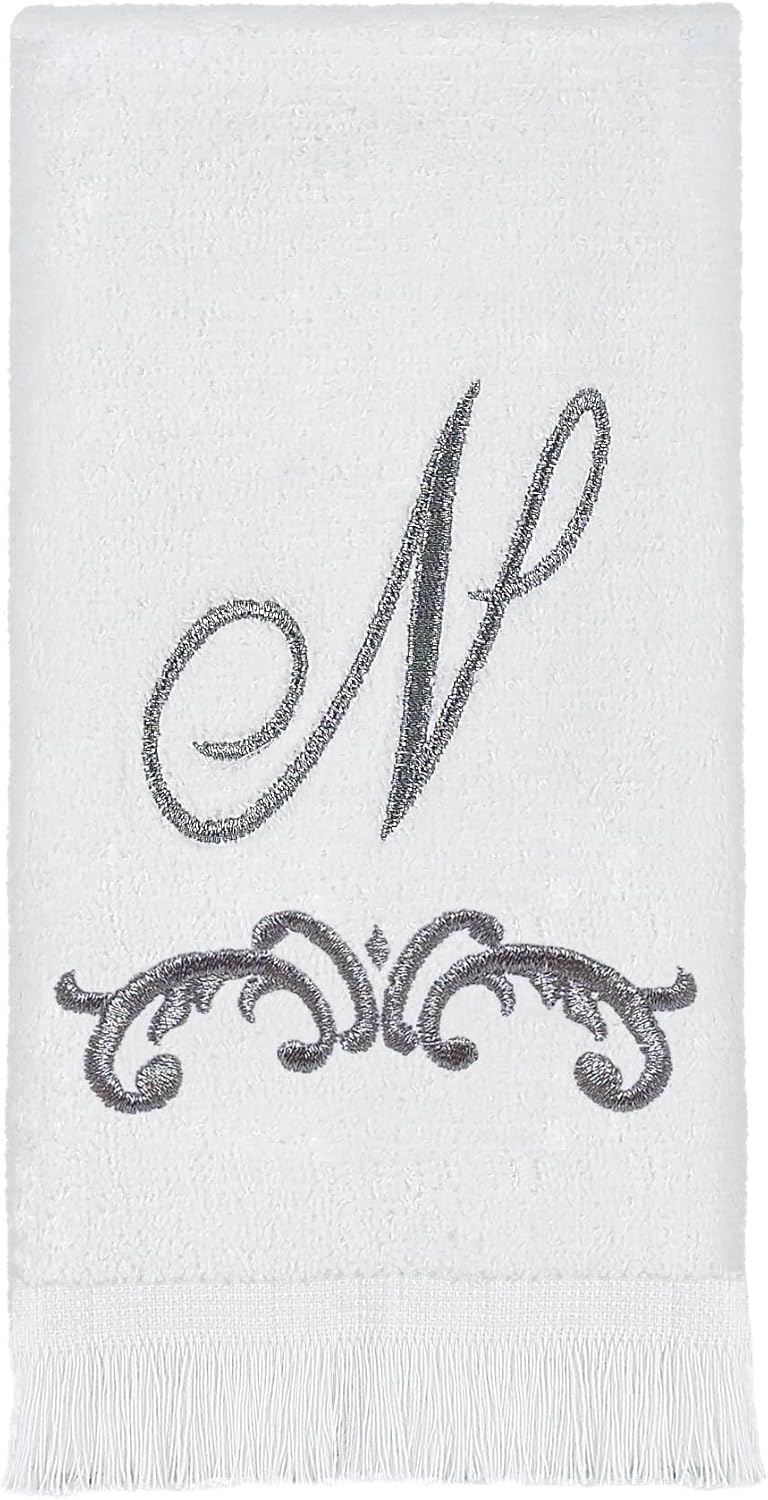 Avanti Linens Fingertip Towel, Soft Cotton, Scroll Design, Monogram Collection, Initial N