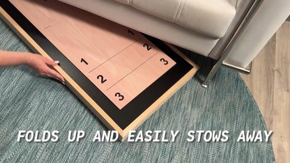 6-Foot Premium Shuffleboard Table w/LED Lights & Folding Legs - Wood Grain Edition