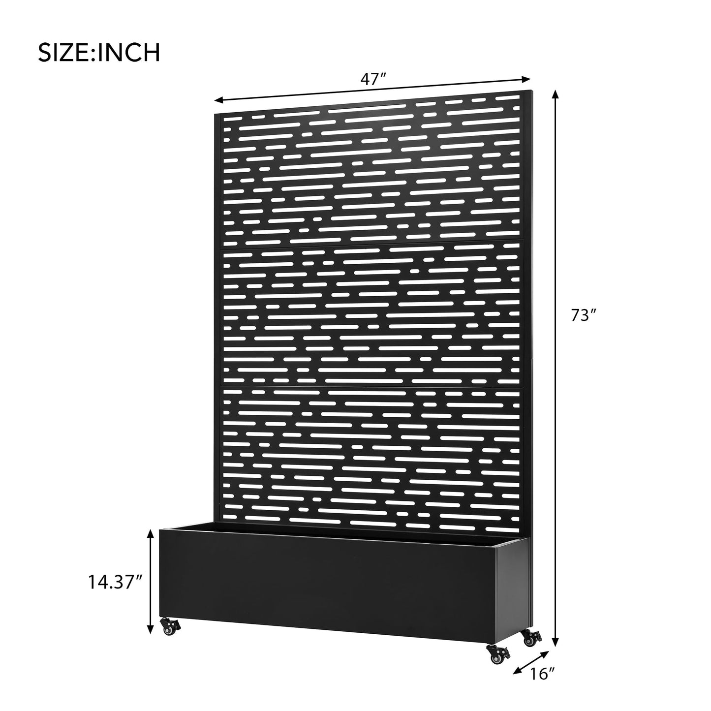 KEIKI 73"x47"x16" Planter Trellis Box with Wheels, Drainage Holes, Outdoor Resin Raised Garden Bed for Climbing Plants, Large Weather-Resistant Design, Black