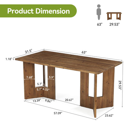 LITTLE TREE 63" Long Large Wood Desks, Solid Wood Office Desk, Farmhouse Executive Computer Desk, Home Office Workstaticon, Work Writing Table, Walnut