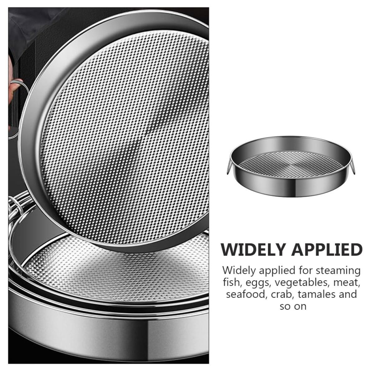 MAGICLULU 10in Stainless Steel Steamer Tray, Non-stick Cooking Plate with Foldable Handles for Buns and Vegetables, Universal Steaming Rack for Pots and Stovetop Cookware, Silver