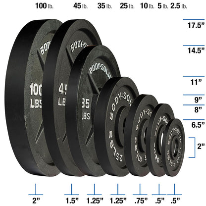Body-Solid Cast Iron Olympic Weight Plate Set, Free Weights Dumbbell Plates with 2 Inch Standard Hole for All Olympic Barbell Types, 105 lb Total Weight Sets, Midnight Black