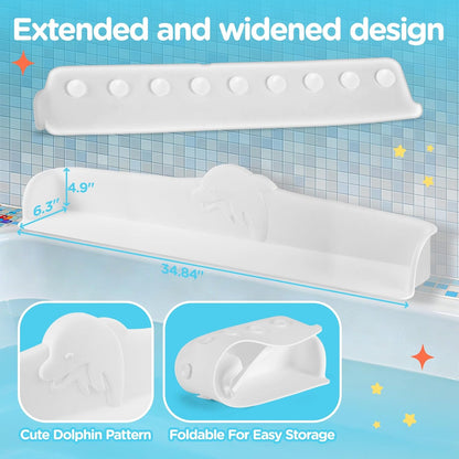Nelebe Rhh 3FT Dolphin Pattern Bathtub Splash Guard Play Shelf for the Wide &Straight Bathtub Edge Toy Tray Caddy