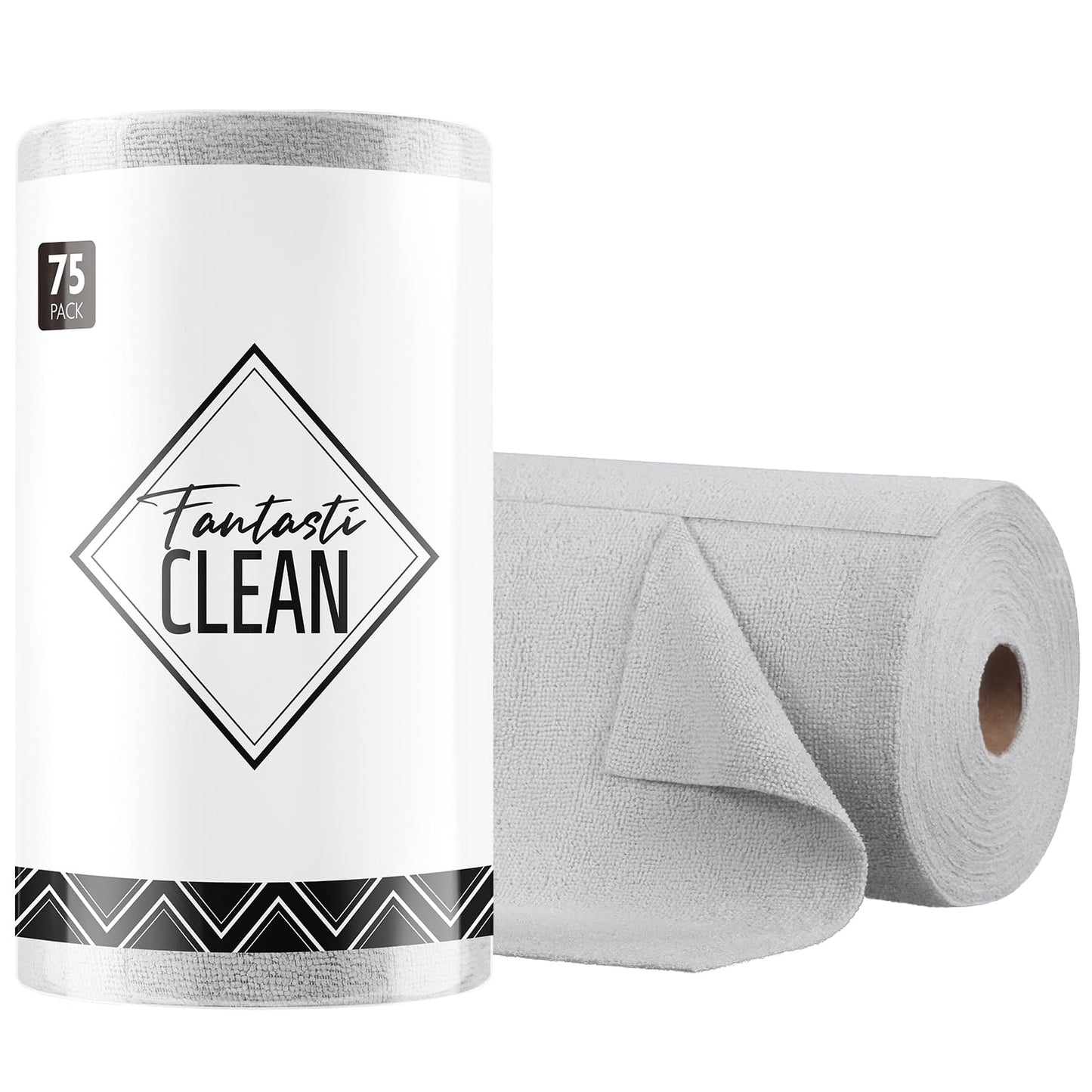 Fantasticlean Microfiber Cleaning Cloth Roll -150 Pack, Tear Away Microfiber Towels, 12" x 12", Reusable, Washable, Ultra Absorbent Dishcloth for Home Supplies, Car, Pet, Kitchen (2 Rolls of Grey)