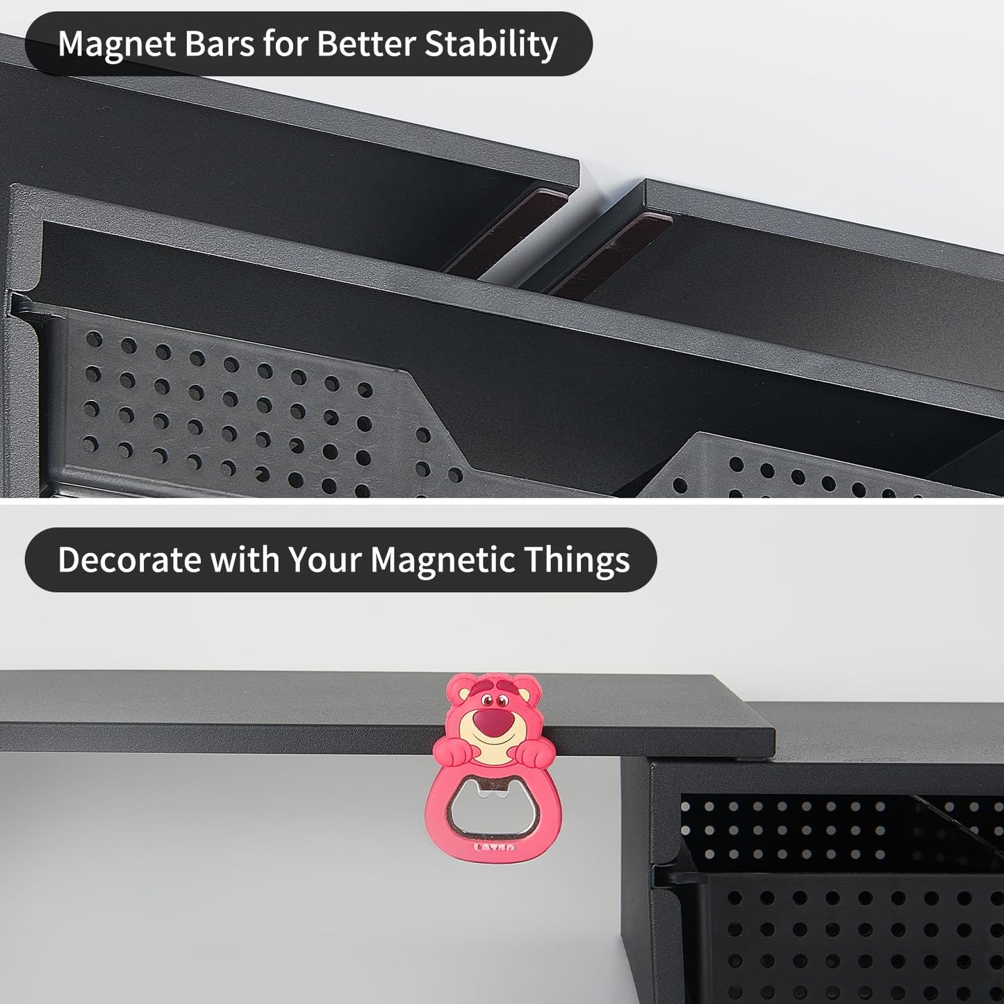 LEKETREE Dual Monitor Stand Riser with Drawer, Computer Stand for Desk, Workspace Desktop Stand, Desk Organizer for Computer, Laptop, TV and More (Black)
