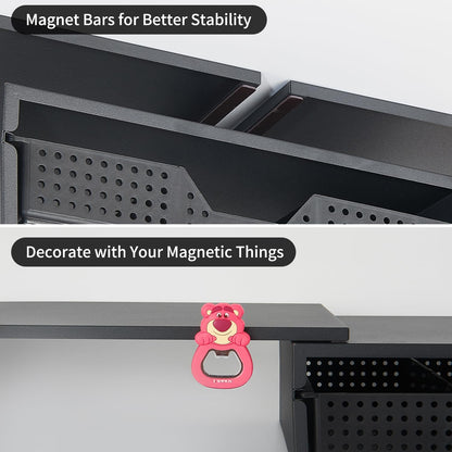 LEKETREE Dual Monitor Stand Riser with Drawer, Computer Stand for Desk, Workspace Desktop Stand, Desk Organizer for Computer, Laptop, TV and More (Black)