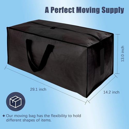 HOMESURE Large Water-Resistant Moving Bags - 12 Pack Heavy-Duty Storage Totes with Zippers & Handles | Black