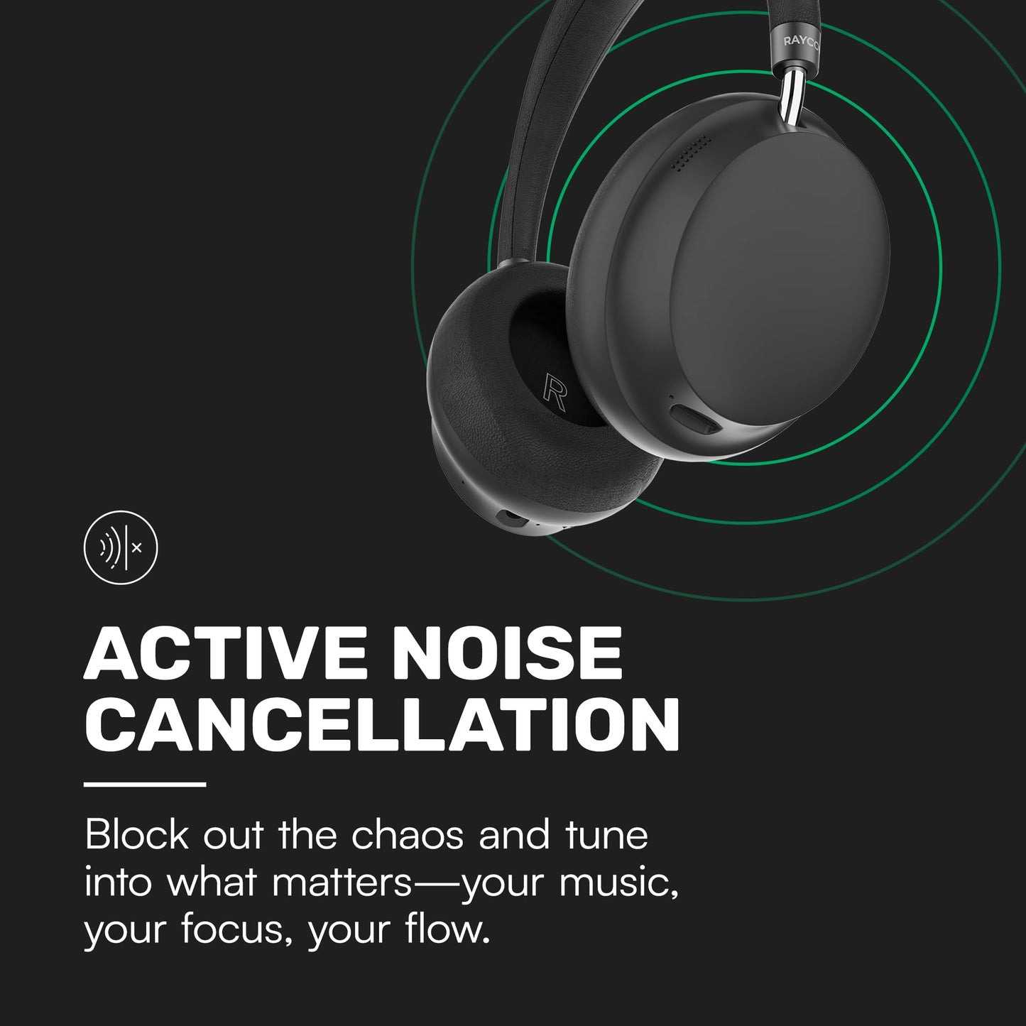 Raycon Essential Bluetooth Headphones - Over The Ear, Active Noise Cancelling Wireless Headphones + Awareness Mode, Bluetooth Headset with Mic, 50 Hours of Battery Life (Black)